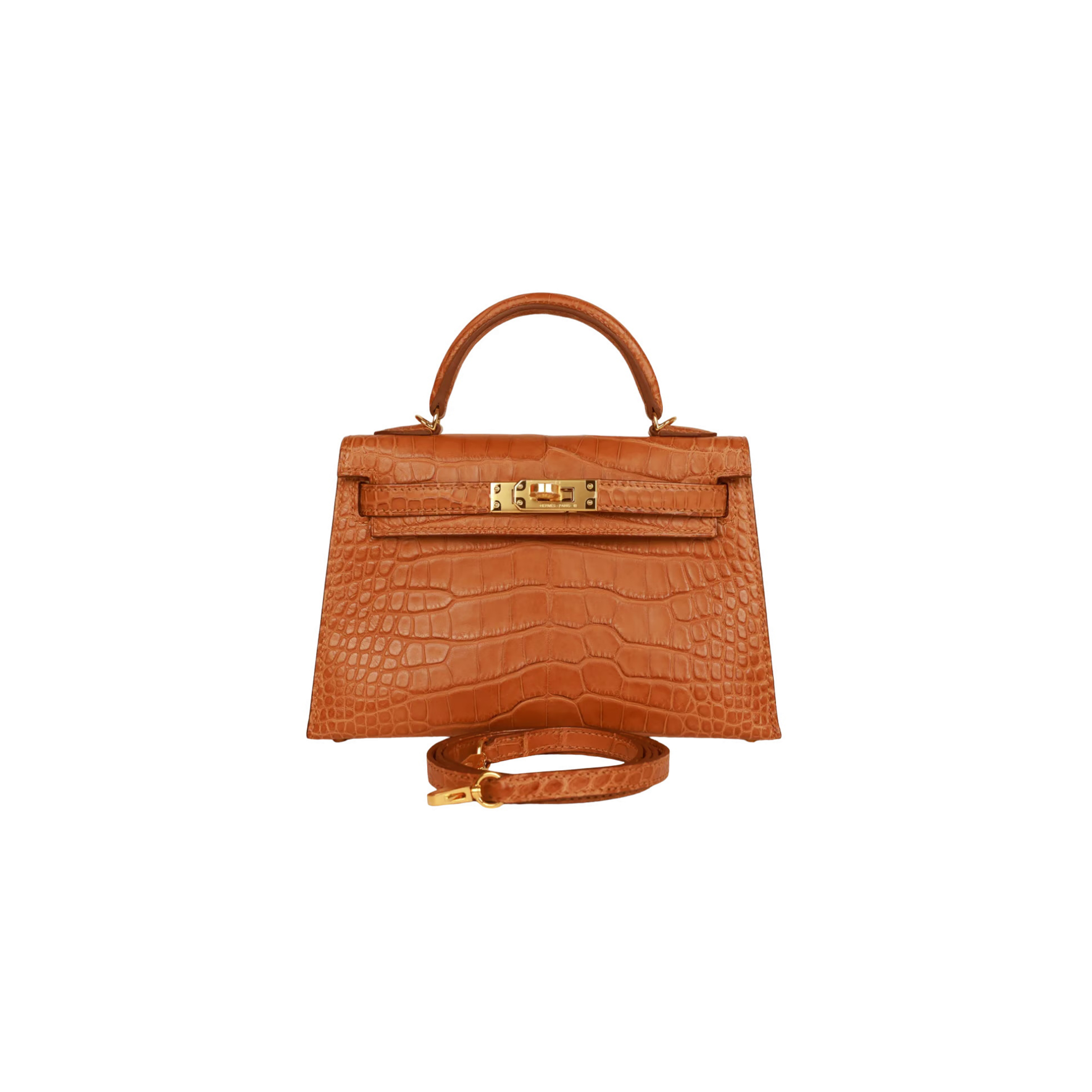 HERMÈS MASTER KELLY II MATTE ALLIGATOR MATT E ORANGE AB RICO T GOLD HARDWARE (19*12*5.5cm) 